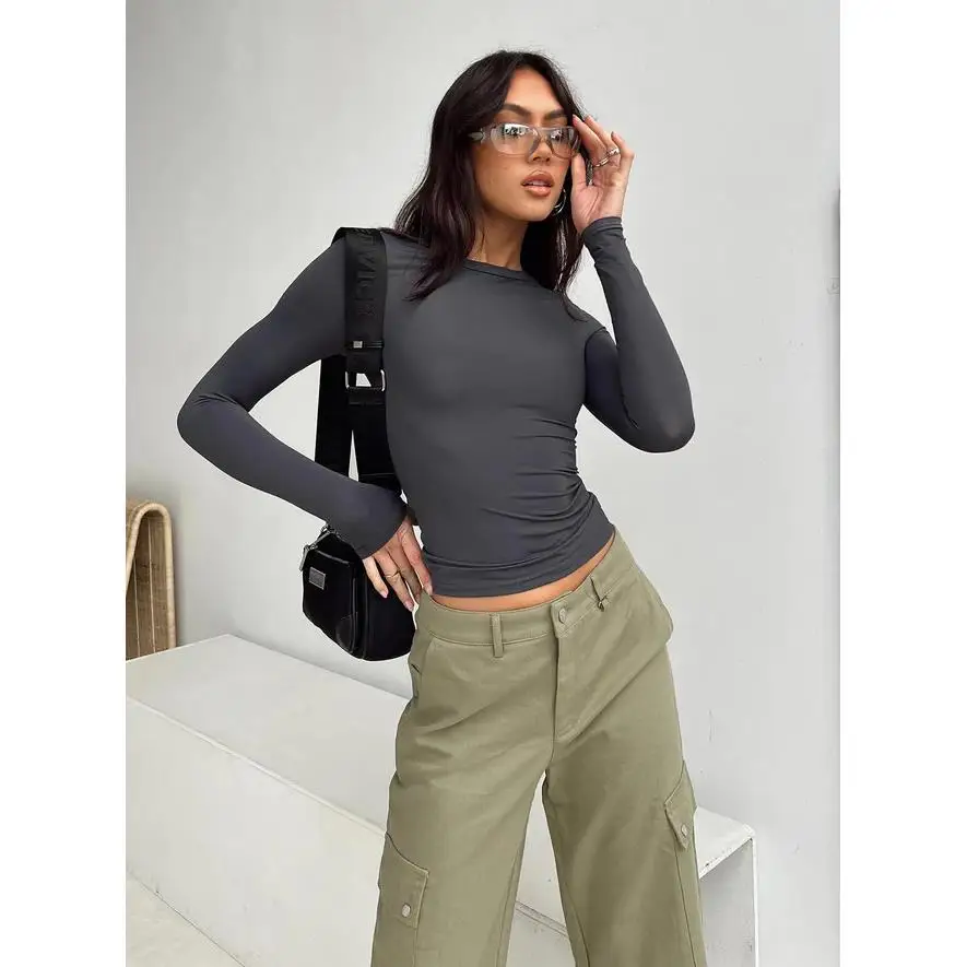 Slim Fit Women's Long Sve T-irt round Ne Street Sle Autumn Faion Ladies Top Quali Material No Brand Registered