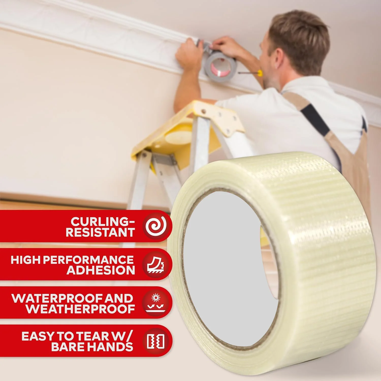 Mesh fiber tape, reinforced packaging tape, heavy-duty fiber tape adhesive packaging tape, strong adhesion, 2 pieces，82feet