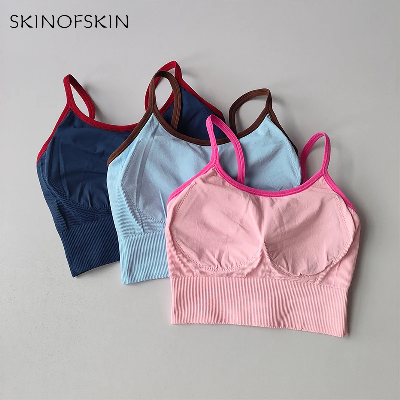 Farbblockierender kleiner Sport-BH mit Trägern für Damen, festem Körbchen, Fitness-BH, Lauf-BH, Beschleunigungs- und Trockentrainings-Yoga-Oberbekleidung – Detail 3