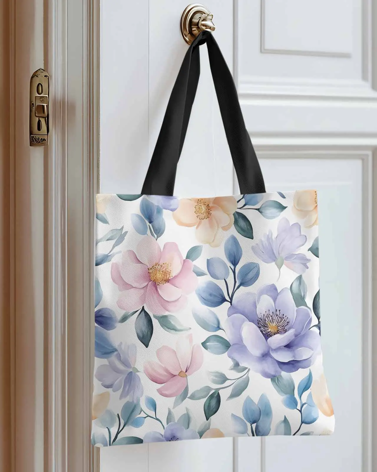 

Pink Blue Flowers Leaves Canvas Bag Handbag Oxford Cloth Eco Shopping Storage Bag for Home Use