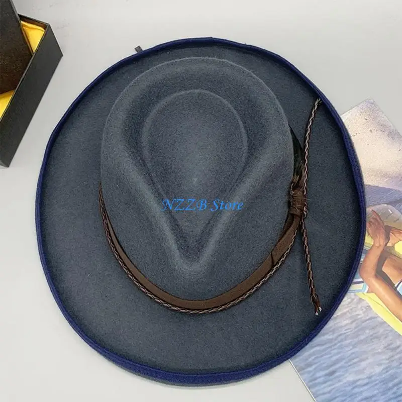 

T21F Elegant Homburg Hat for Men Women Stylish Wear Wool Top Hat Cowboy Costume