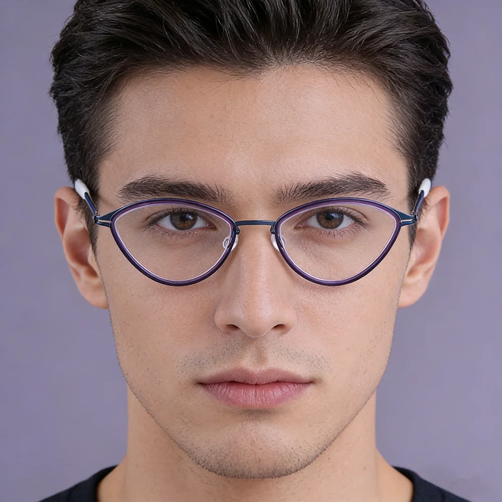 Men Thin Rim Brand Spectacles Fashion Women Glasses Cat Eye Design Small Oval Frame Eyeglasses Titanium Screwless Shinny Eyewear