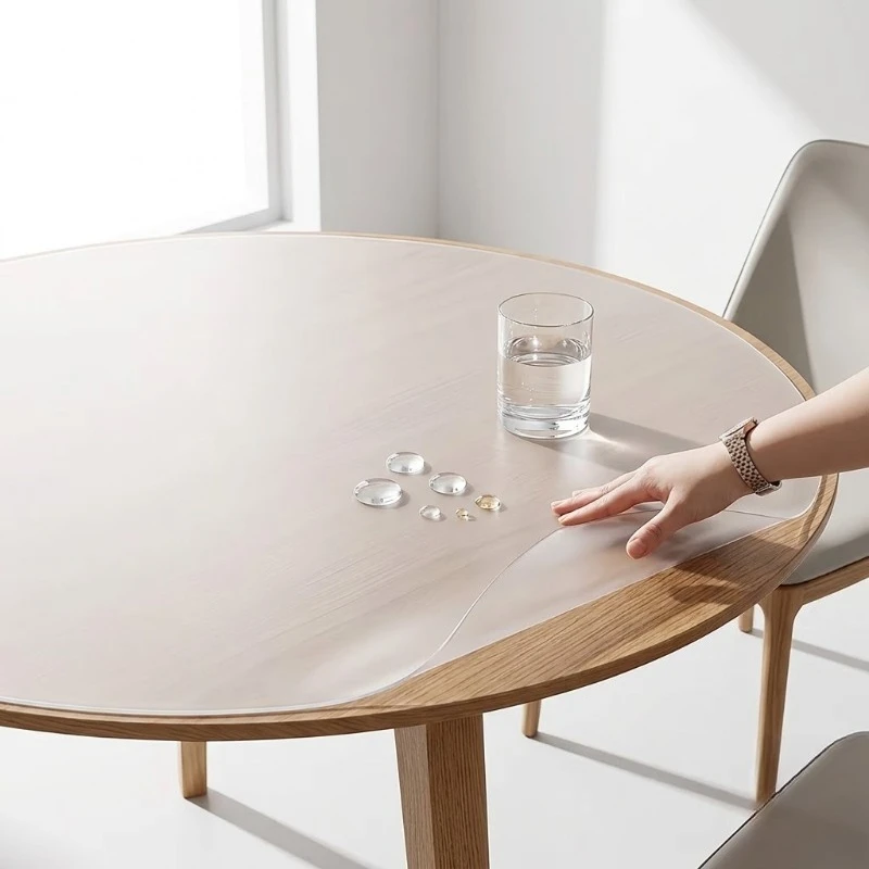 Round Frosted PVC Tablecloth Waterproof Soft Glass Dining Table Cover Oilproof Clear Plastic Desk Mat Heat Resistant 140cm 150cm