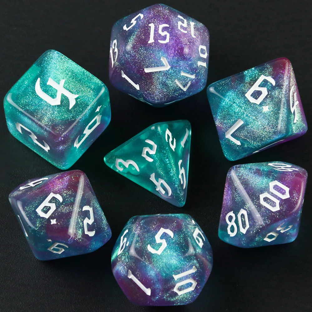 7 Pcs of New Double Colors Dice Polyhedral Gold Font Digital Dices Kit for TRPG RPG D20 D12 D10 D8 D6 D4 Table Game Board Gaming