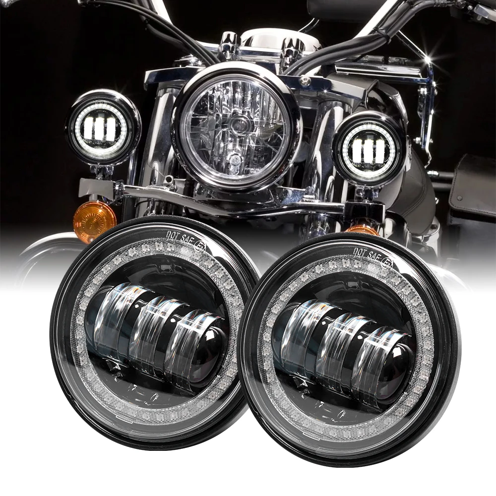 

For Motorcycle 4.5" 4 1/2 LED Passing Light 30W Fog Lamp Auxiliary Driving Lamp Black with Halo Angel Eyes Chrome Auxiliary Lamp