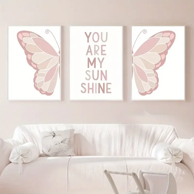 3pcs Canvas Poster, Aesthetic Trendy Posters, Girls Positive Affirmation Canvas Wall Art, You Are My Sunshine, LightpinkSplit Bu