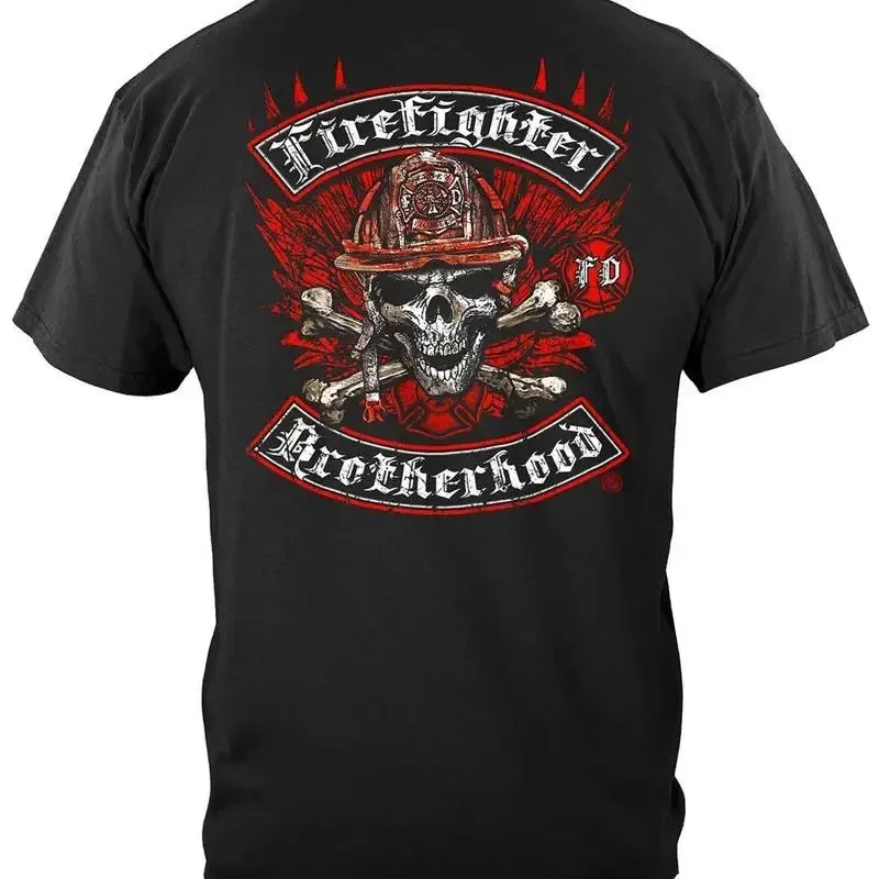 Biker Cross Bones Firefighter 100% Cotton Black TShirt