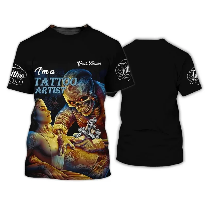 

Colorful Tattoo Pattern T Shirt For Men Customized Name 3D Printed Tees Harajuku Short Sleeve Baggy Street Tops T-shirt Kids