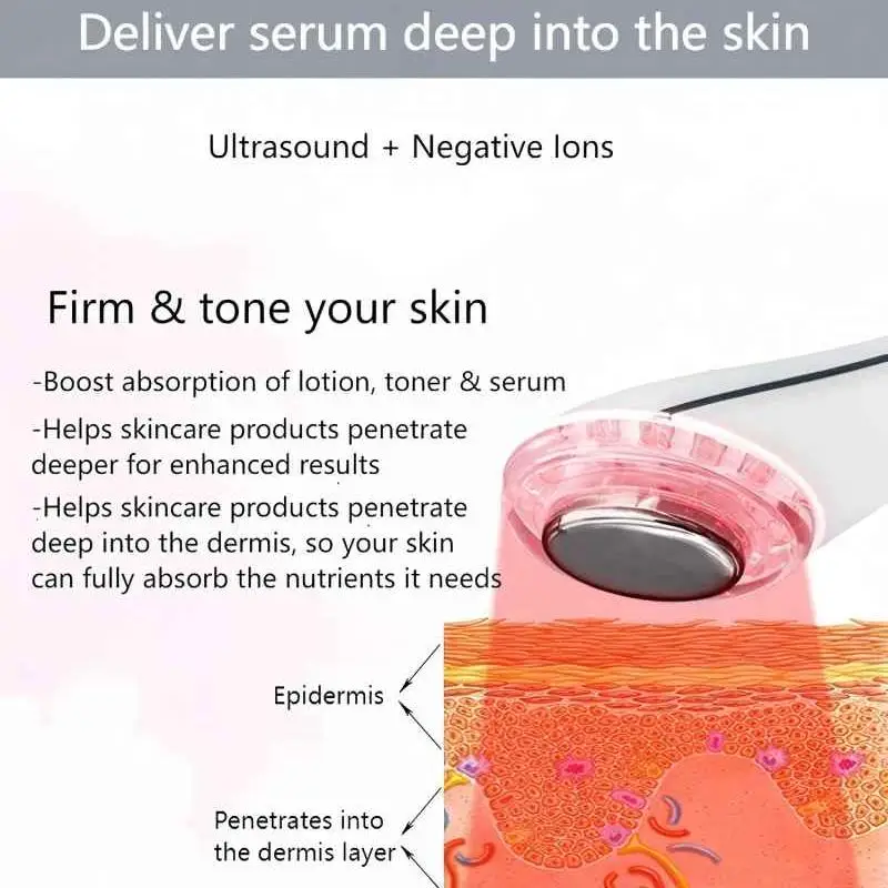 جهاز تجميل الوجه بالموجات فوق الصوتية 5 في 1، 3 مصابيح LED، أيون + أيون - أوضاع للتنظيف العميق ودعم امتصاص الجوهر #5