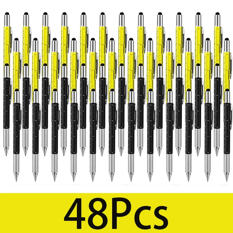 48Pcs Gift Pen Tool Pen 6 in 1 Multi Tool Pen with Ruler Level Gauge Ballpoint Pen Unique Gifts for Men