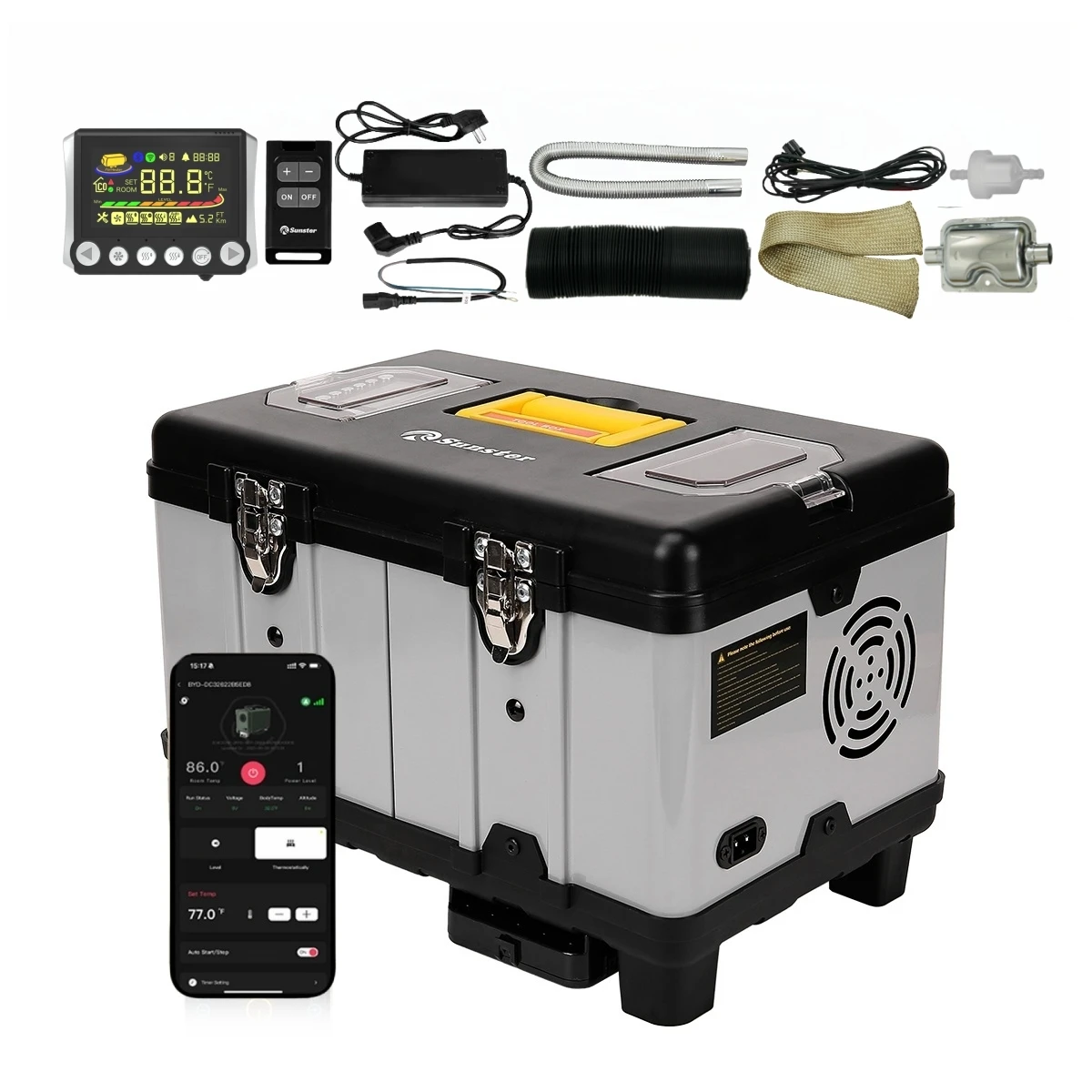 TB10 8KW Toolbox Diesel Luchtverwarmer 12V/24V/220V Met Adapter/Autothermostaat/Bluetooth App/Display Voor Truck Auto Parkeerverwarming - afbeelding 2