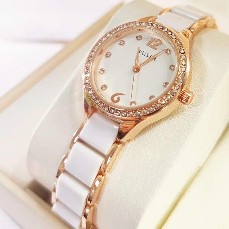 Fashion Wlisth Top Brand Diamond Watches Woman Famous White Ceramic Women\'s Wristwatch Exquisite Rhinestone Wrist Watches