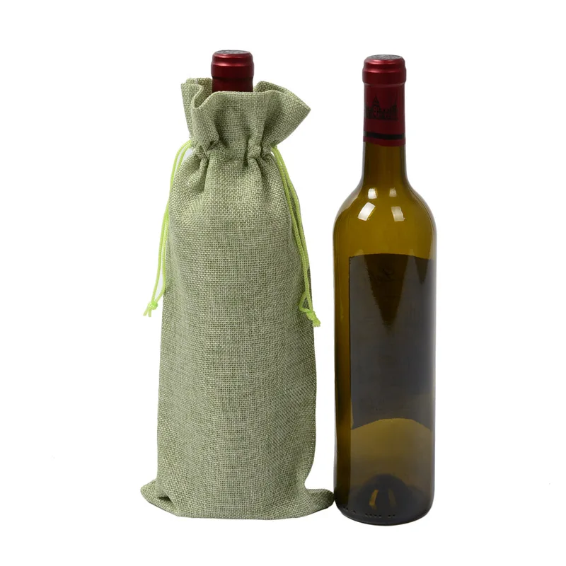 10pcs/lot 15x35cm/5.9x13.8 inches Linen Cloth Drawstring Bags Red Wine Bottle Packaging Customizable Gift Storage Bag Sacks