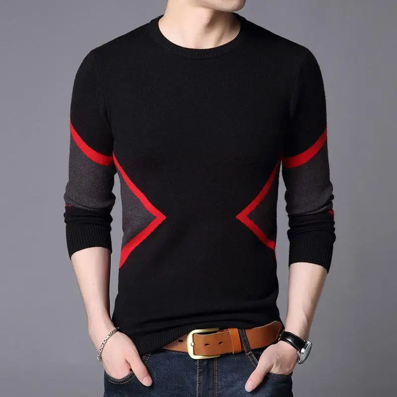 Men's Clothing Autumn and Winter Knitted Sweater Thin Middle-aged Men's Sweater Y2K Loose Korean Fashionable Base Shirt