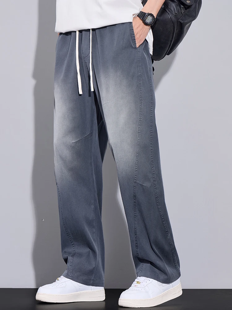 

Льняной лиоцелл, мужские летние тонкие американские ретро уличные широкие прямые повседневные длинные брюки, крутые джинсы Sensation