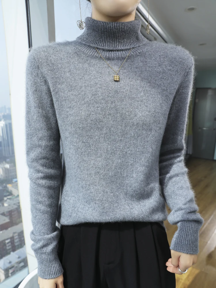 

ANGEL Women Autumn Winter Turtleneck Pullover Cashmere Sweater Thick Clothes Soft Warm 70% Merino Wool 30% Goat Cashmre Knitwear