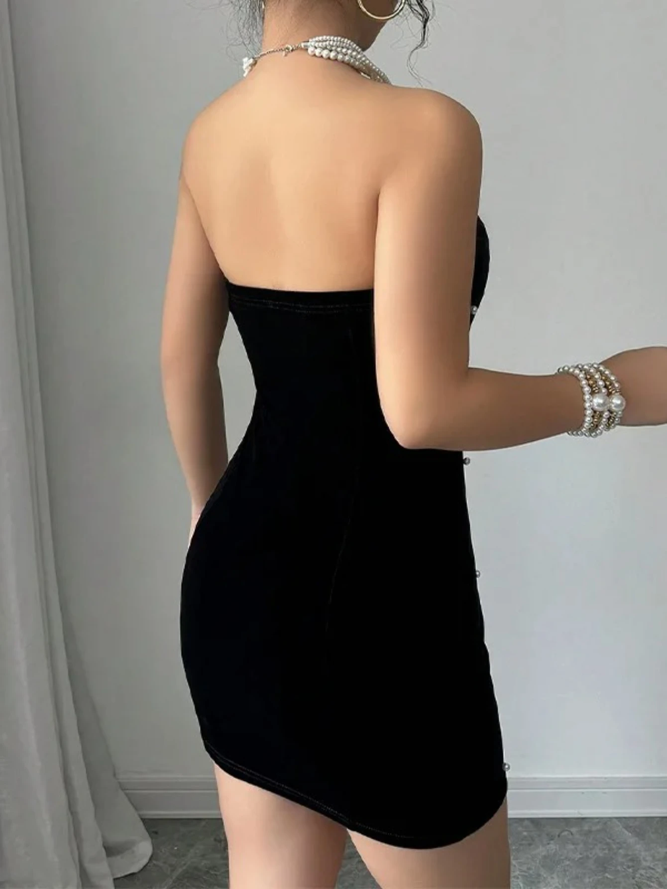 فساتين نسائية مثيرة أنيقة ضيقة بلون سادة وغطاء بدون أكمام مطرز #4