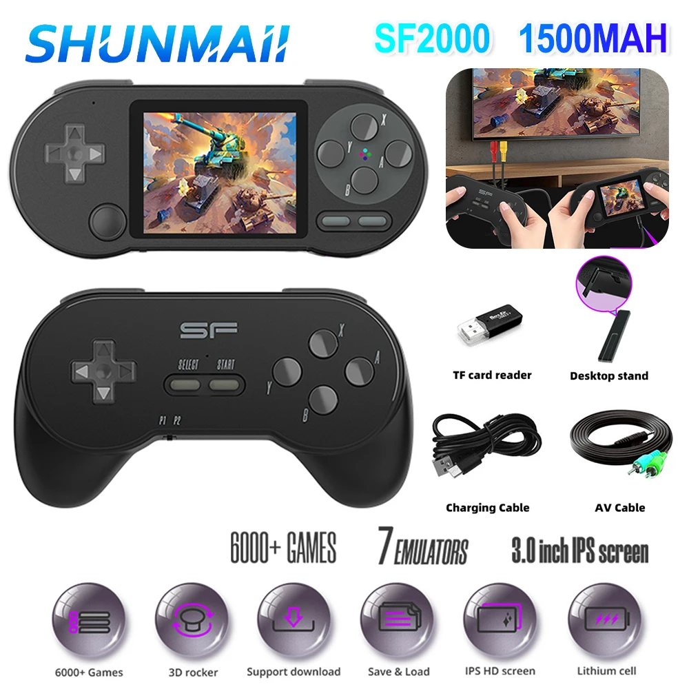 SF2000 Handheld Game Console SGE2.0 System 3.0 inch IPS Screen HD 1500mAh Built-in 6000 Games Retro Game Player For Kid Gift