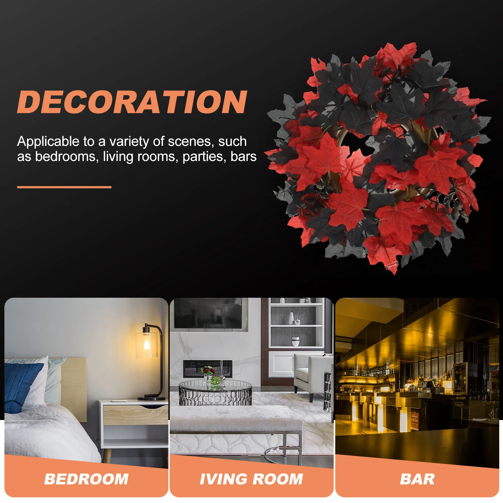 

Halloween Maple Leaf Wall Hanging Wreath Realistic Simulated Fake Halloween Party Door Decor Indoor Outdoor Use