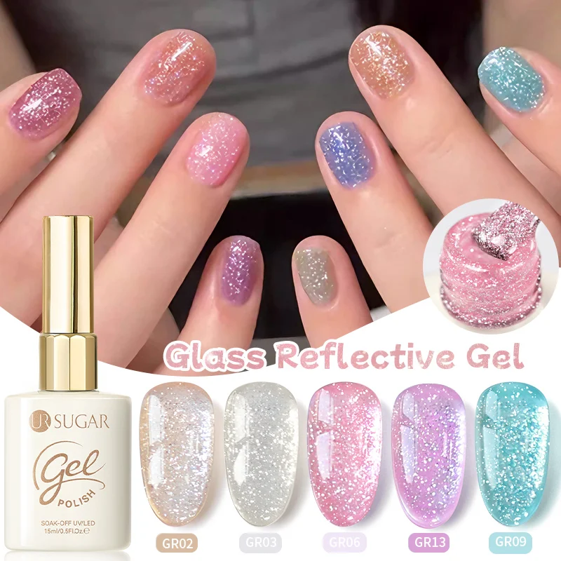 

UR SUGAR 15ml Glass Reflective Glitter Gel Nail Polish Dark Flash Effect Spring Soak Off UV Gel Nail Art Varnish
