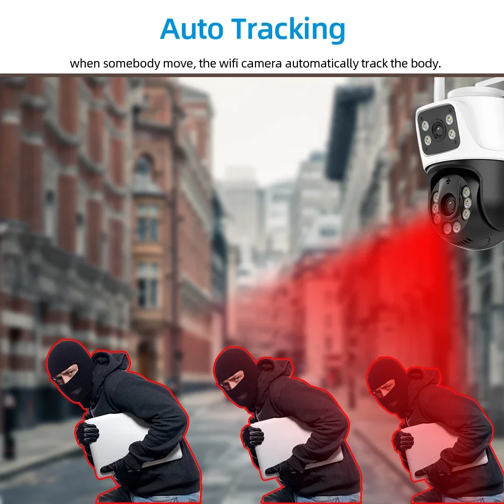 4K 8MP Outdoor Wireless Security Camera Dual Lens Dual Screen AI Human Detect Auto Tracking PTZ Wifi Survalance Camera iCSee App