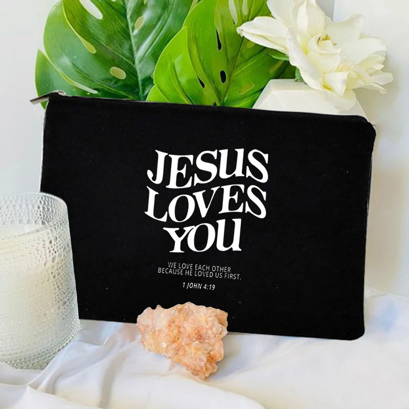 Jesus ama você saco cosmético, presente cristão, maquiagem caso, viagens higiene pessoal organizador, armazenamento make up pouch, saco de lápis