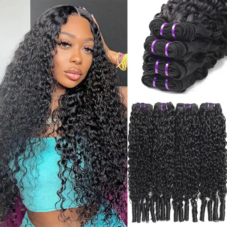 

Burmese Curly Bundles Human Hair 14A Human Hair Bundles 100 Unprocessed Wet And Wavy 4 Bundles 18 20 22 24 Inch with Spiral End