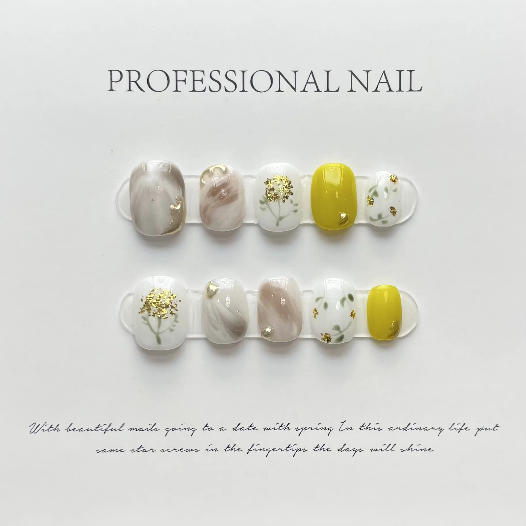 

10 pcs Luxury Handmade Press on Nails Short Circle Halo Gold Foil Design False Nails with 4-PIECE Tool Adhesive Nail Glue Tabs
