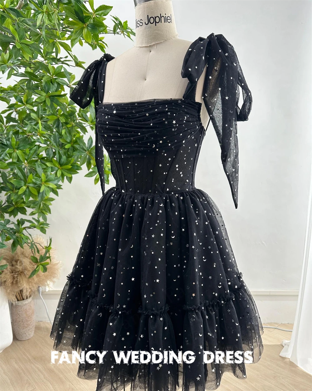 

Fancy Black Puffy Mini Prom Dresses 2024 Spaghetti Strap A-Line Cute Formal Party Dress فساتين سهرة Custom Made