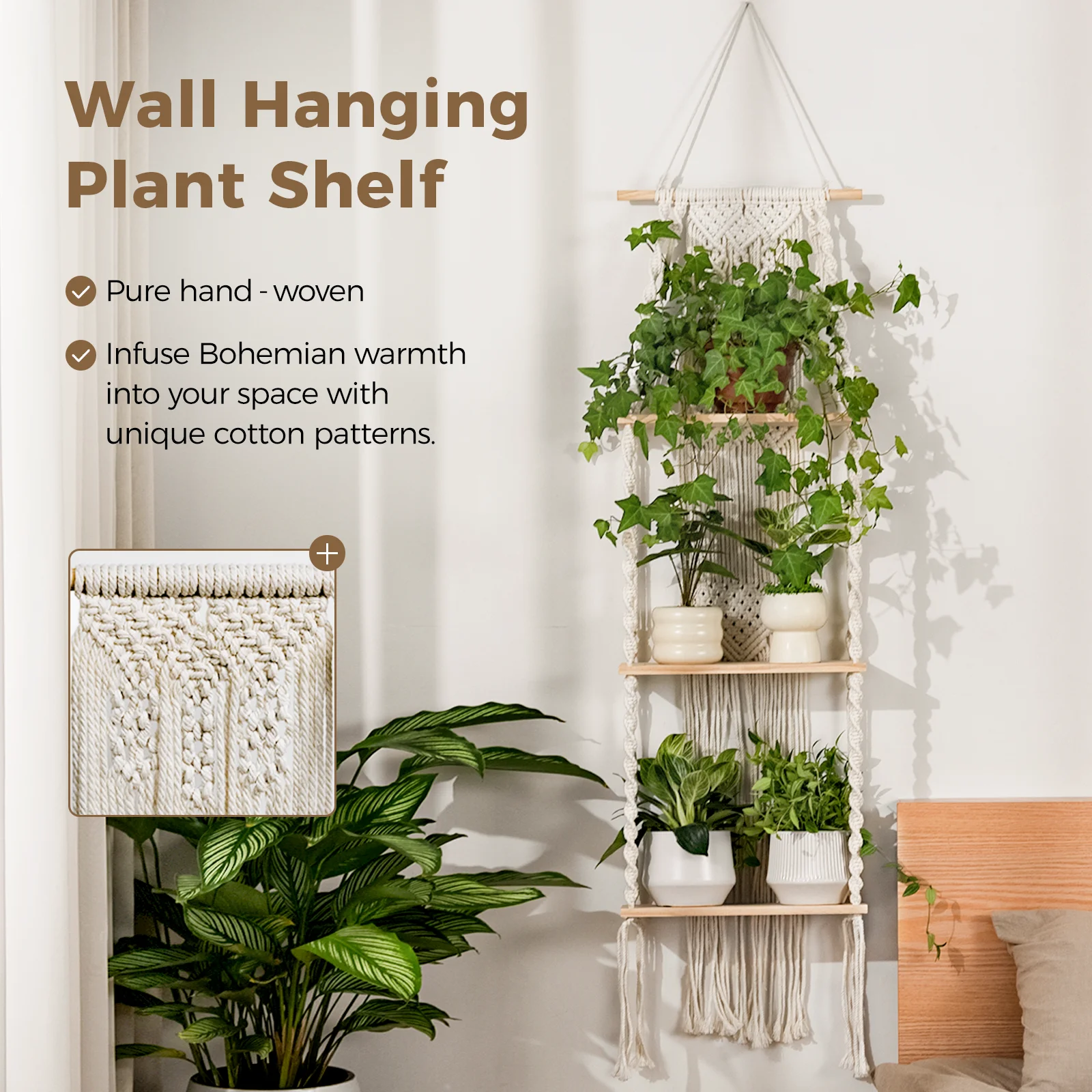 Bamworld 3 الطبقة بوهو جدار النبات الجرف حامل النبات نافذة النبات مكرامية النبات الشماعات غرفة ديكور معلق غرفة نوم المعيشة شرفة #4