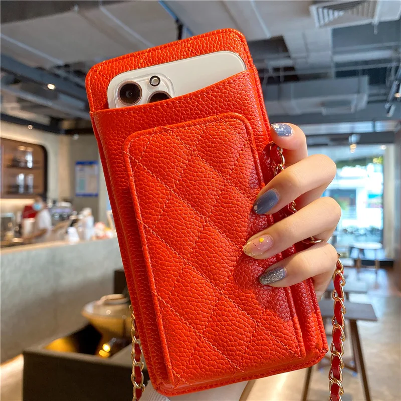 Fashion Chain Strap Litchi PU Leather Handbag Multiple Card Slot portafoglio borsa alta qualità Croosbody Phone Bag per Samsung 14