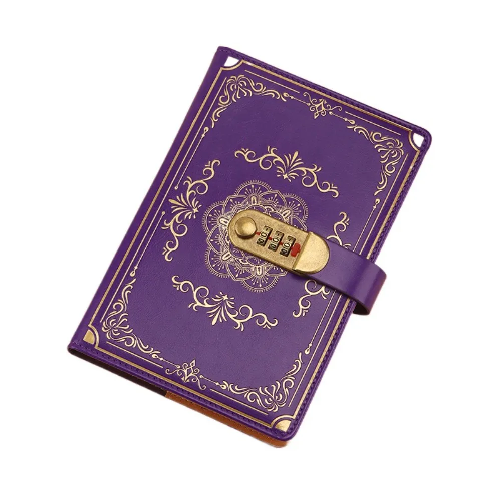 A5 100Sheets Journal Notebook With Lock Flower Cover Embossed Design Diary Writing Pads PU Leather Stationery