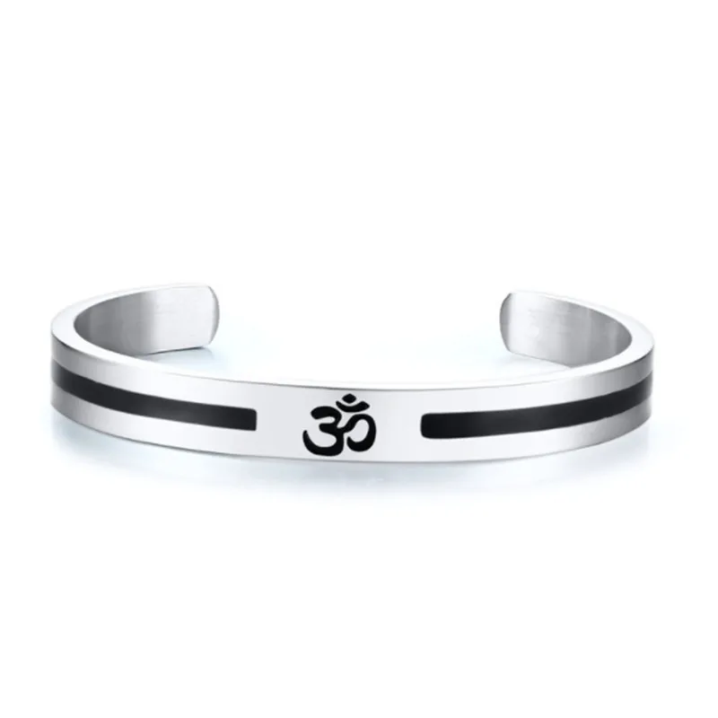 Men\'s OM Ohm Aum Hindu India Cuff Bangles Bracelets for Men Half Open Stainless Steel Religion Jewelry Luck Bangle For Women Men