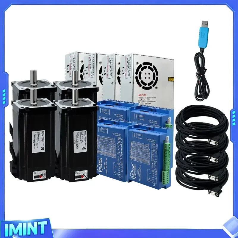 4 Axis Nema 34 Closed Loop Stepper Motor Kit 4.5Nm 8.5Nm 12Nm D=14mm Hybrid Servo Motor & HBS86H Driver & 60V 400W Power