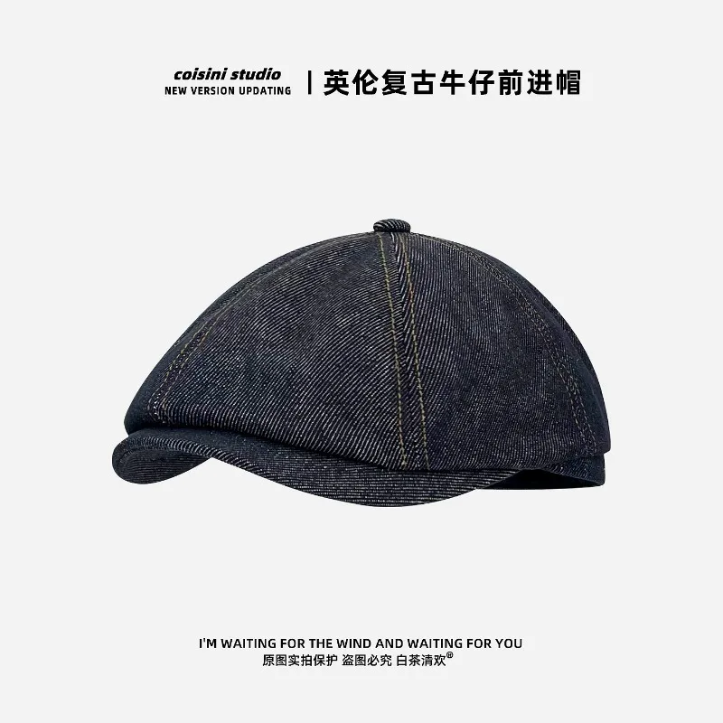 Japanese Tooling Style Retro Denim Berets for Women Spring Summer Street Leisure Versatile British Style Forward Hats for Men