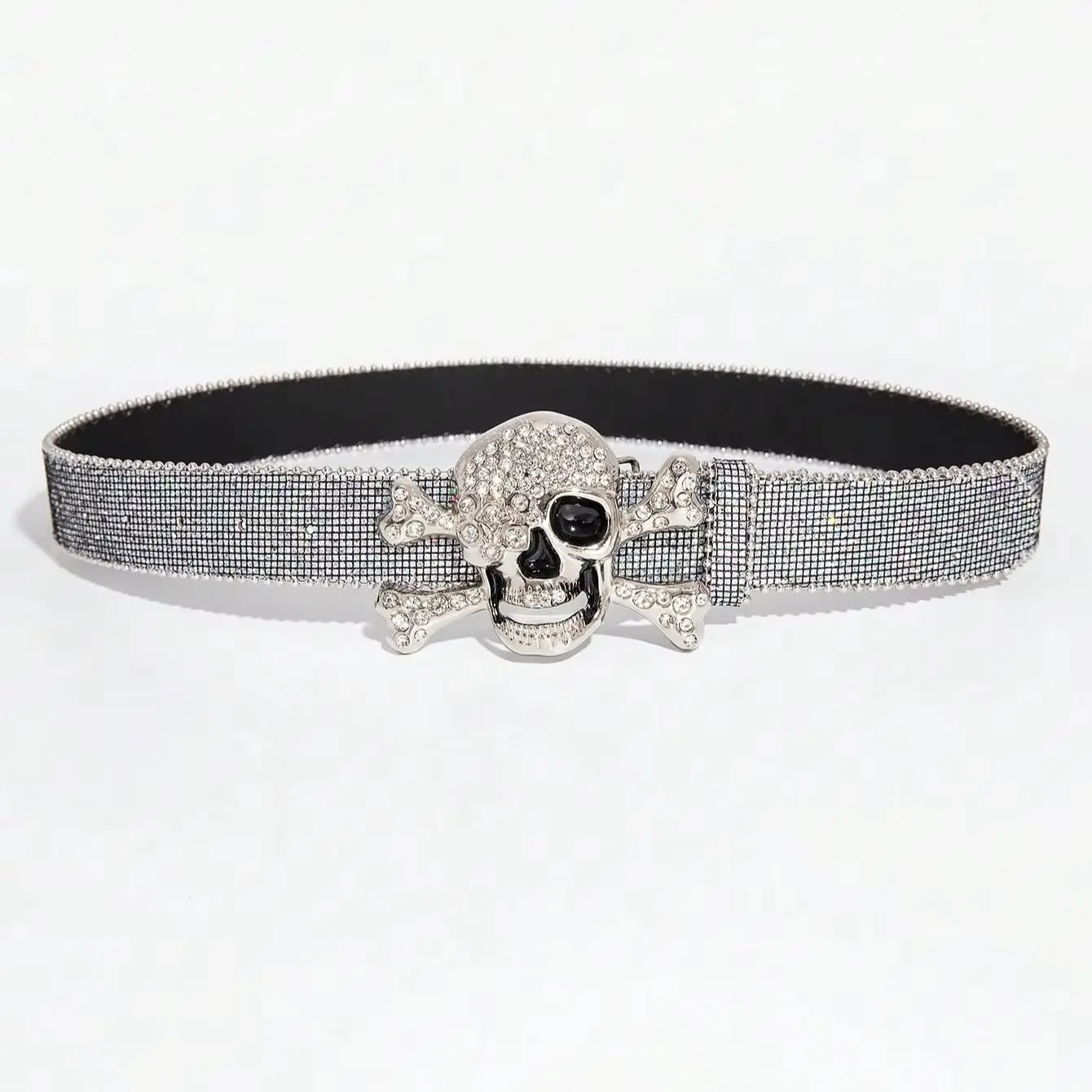 1pc women's Y2K rhinestone skull buckle silver belt, American-style cool and sweet versatile denim belt