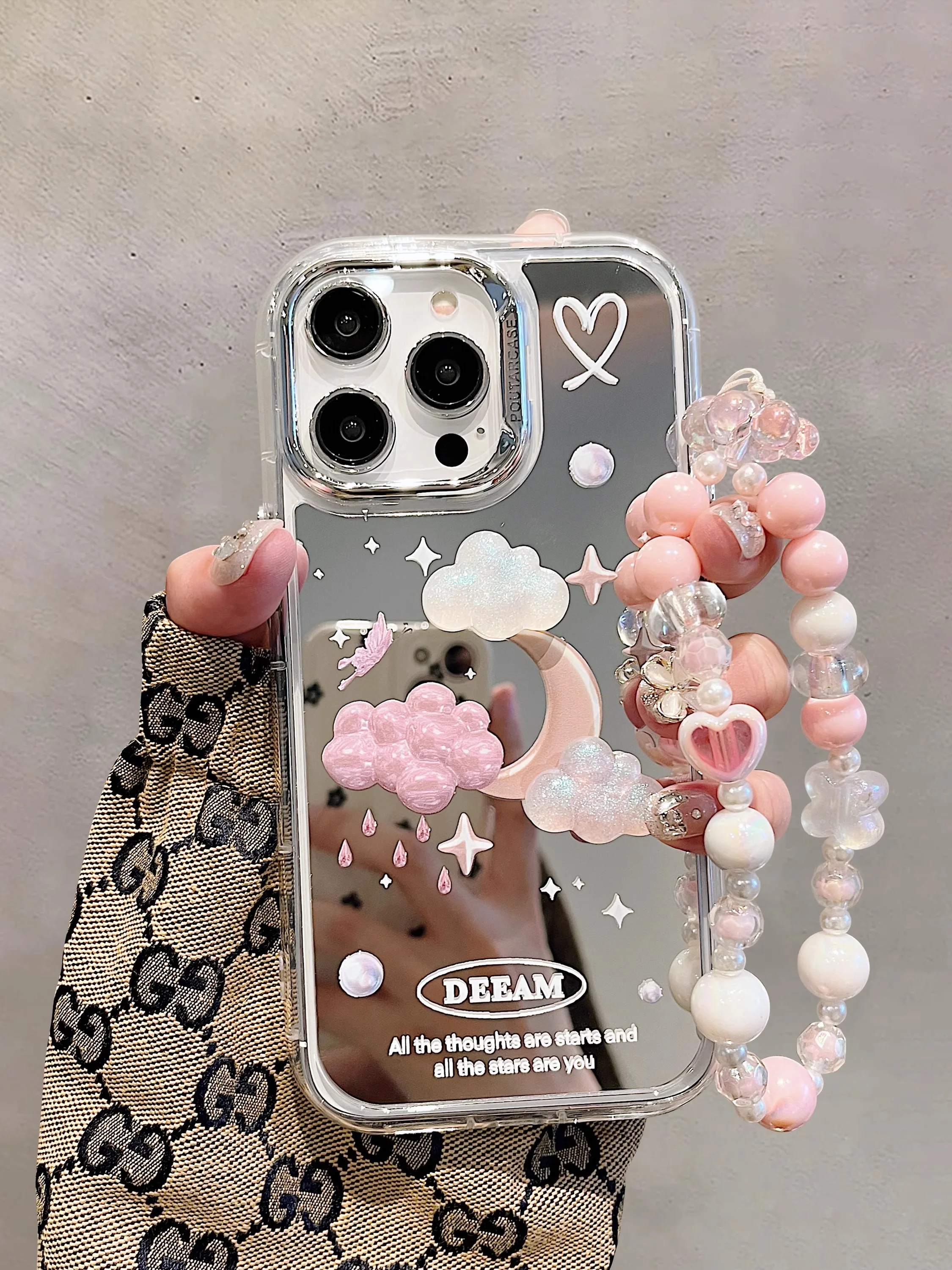 Coque miroir plaquée argent nuage 3D pour iPhone, coque antichoc en silicone, mignon, 11, 12 Pro Max, 13, 14, 15Pro Max