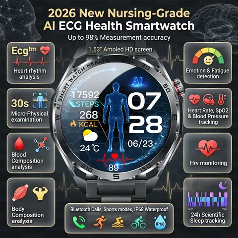 2026New Nursing-Grade AI ECG Smart Watch 1.53''Sapphire Glass Heart Rate Blood Lipid Uric Acid Monitor Bluetooth Call Smartwatch