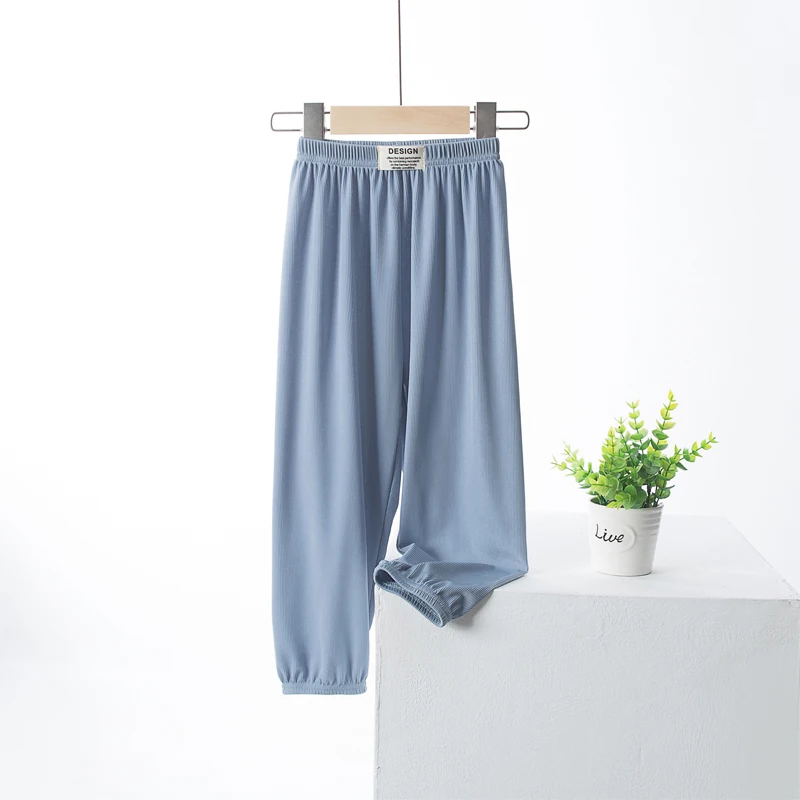 Pantalones de salón para niños y niñas, bombachos de seda de hielo de 100-160cm, Color sólido, para primavera y verano