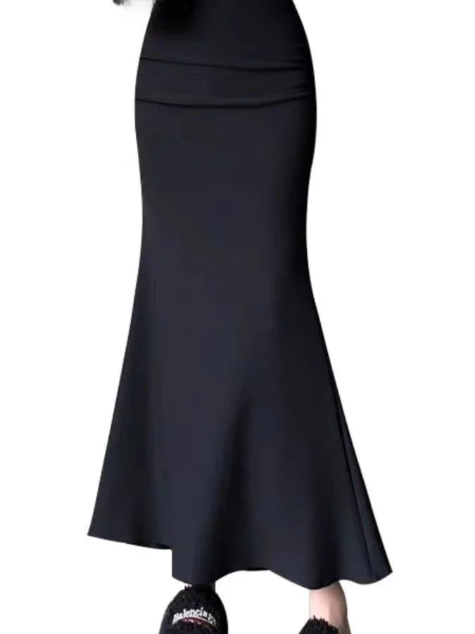 Fashionable Korean Style Pure Color Elastic Waist Fish Tail Skirt Autumn New Arrival plus Size Women's A-Line Midi Skirt view 5