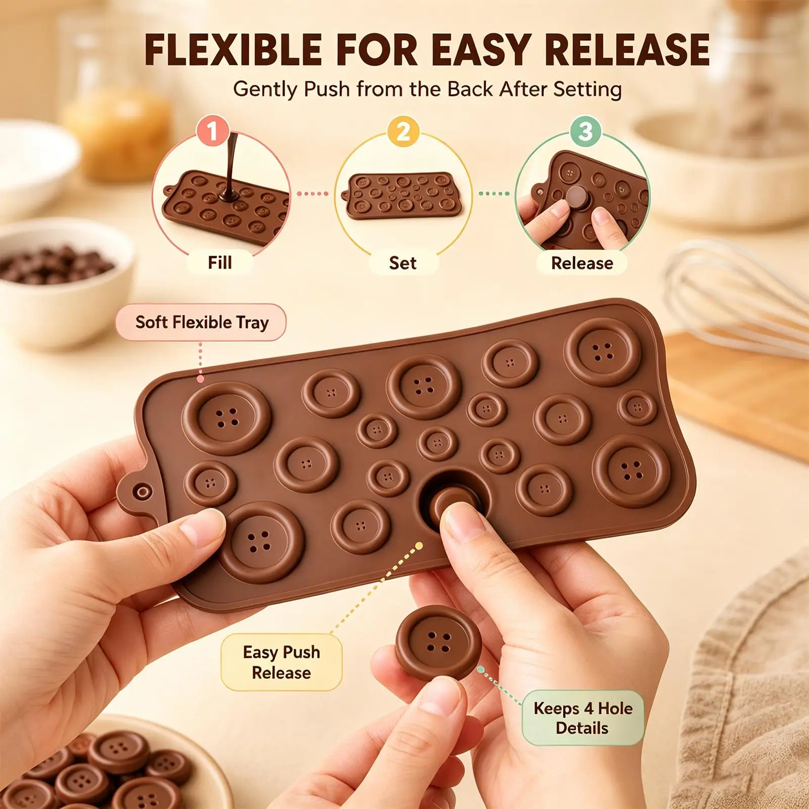 Silicone Button Chocolate Mold With Alphabet & Number,19 Cavity Candy Mold For Cake Chocolate Biscuit DIY Dessert Baking