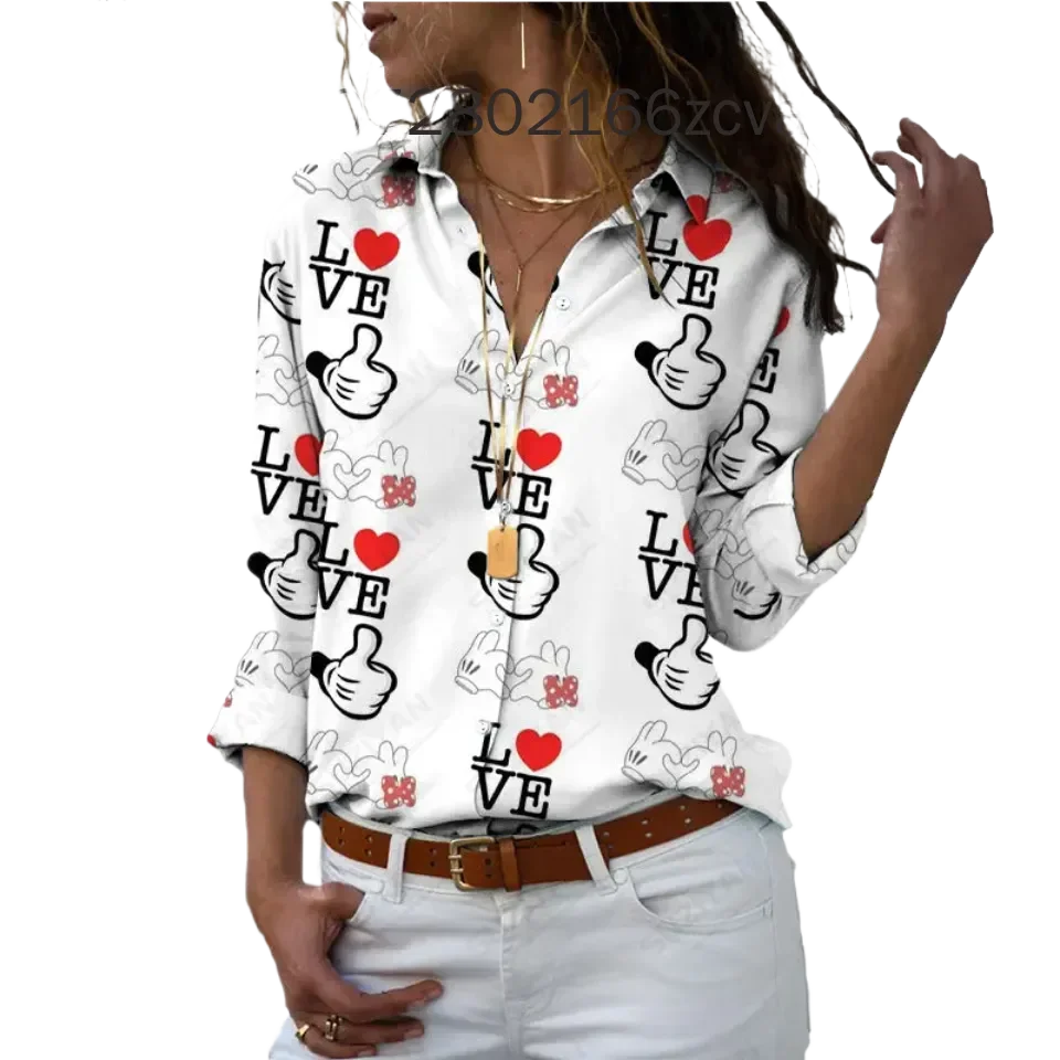 2024 Disney Shirt Women's Fashion Disney Graphic Loose Shirt New Fashion Fashion New Women'S Top Mickey Mouse Temperament Top