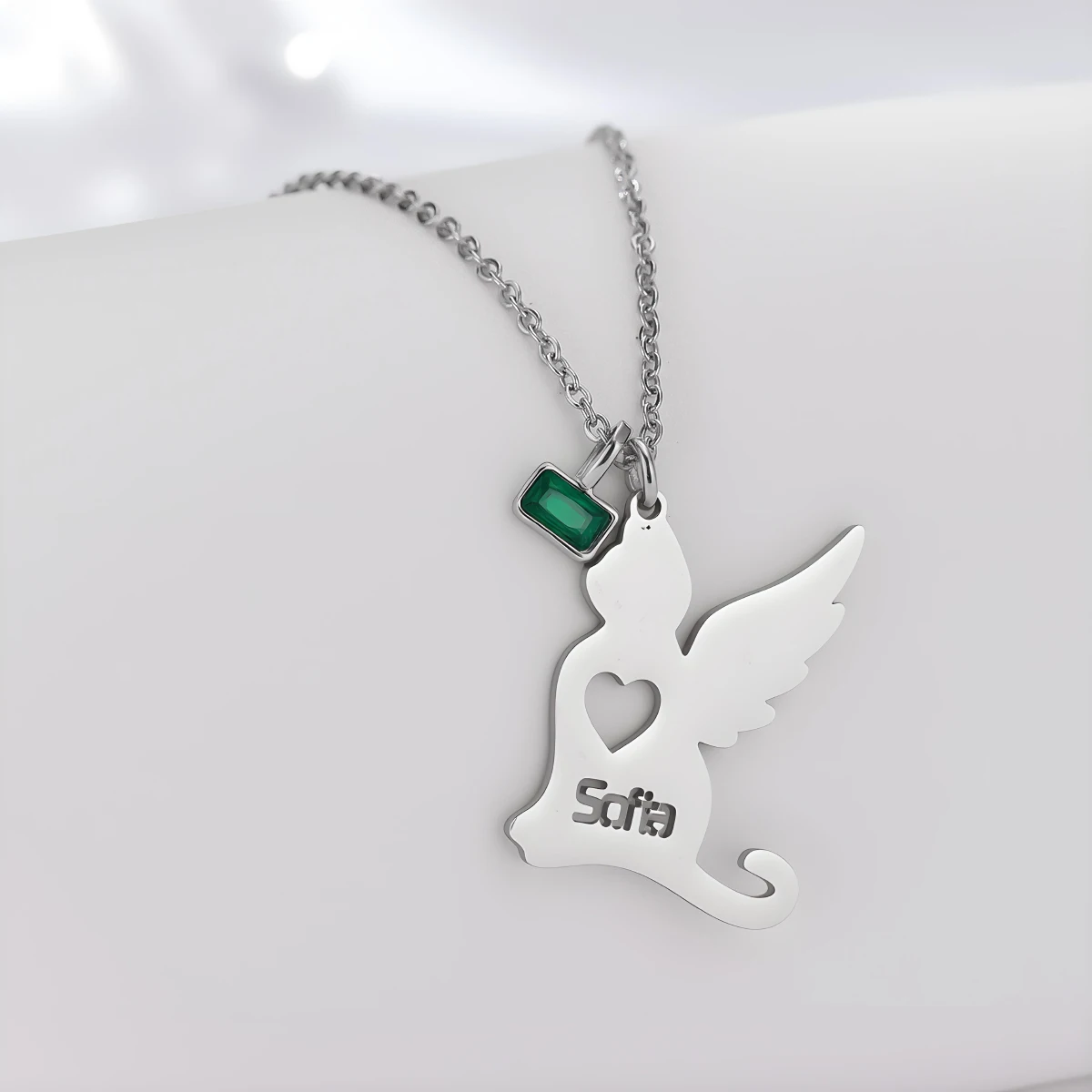 Todorova Custom Name Skyrim Wing Angel Cat Heart Pendant Necklaces for Women Girls Stainless Steel Chain Pet Animal Jewelry Gift