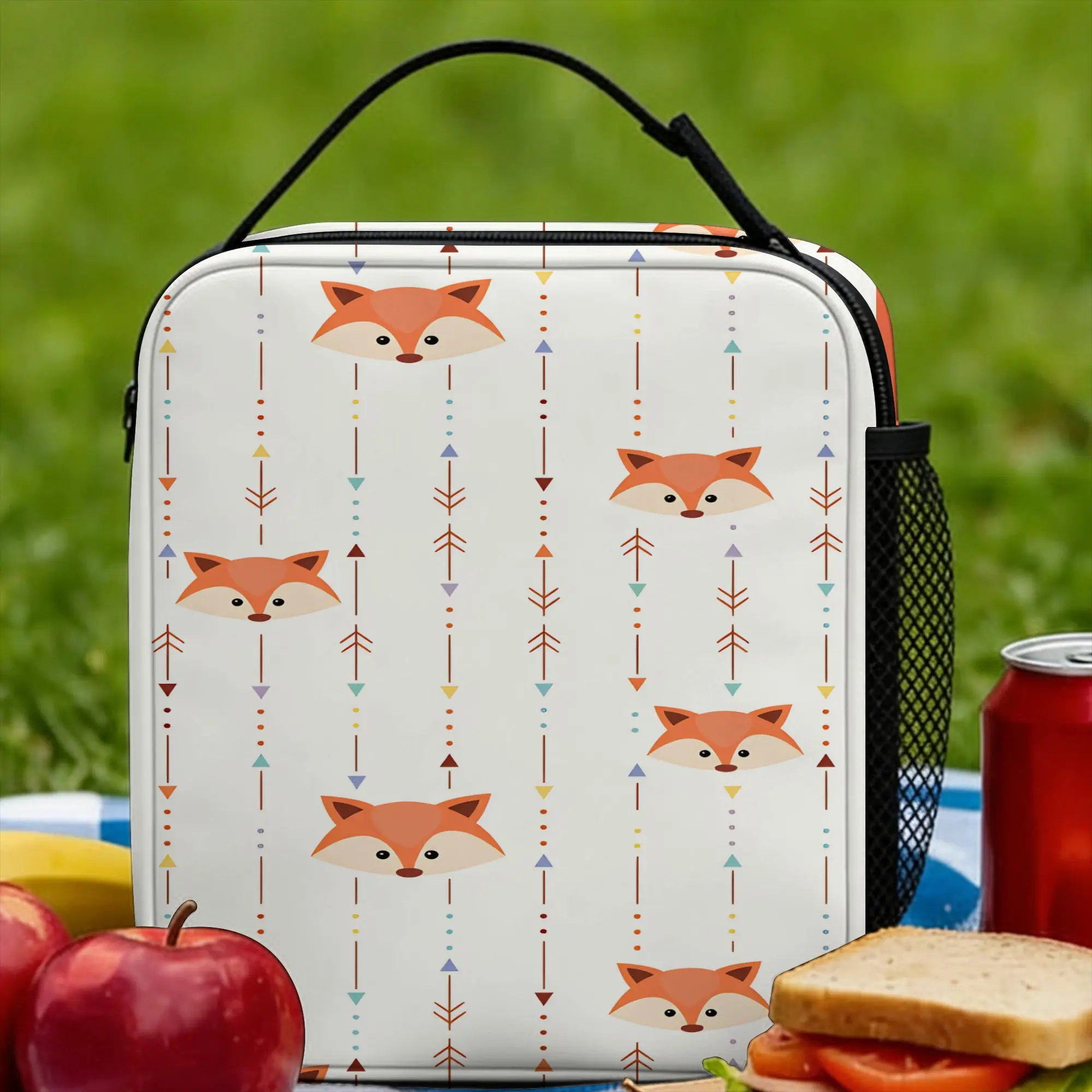 Cute Fox Lunch Bag  Casual Lunch Box Picnic Portable Thermal Tote Handbags For Girls Waterproof Graphic Cooler Bag