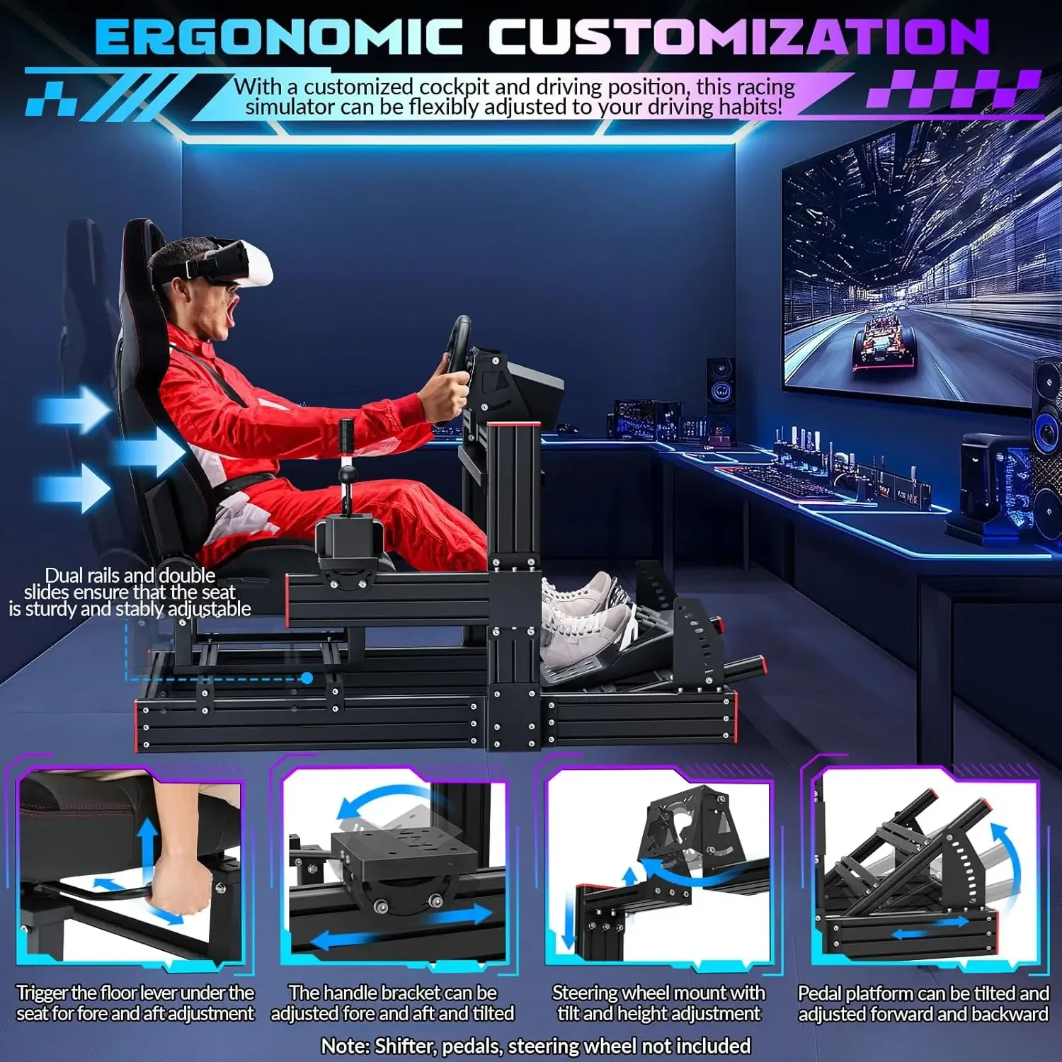 Racing Simulator Cockpit: Elite Series Rennsitz, verstellbare Radhalterung, passend für Logitech/Fanatec (keine Rad/Pedale/Shifter)