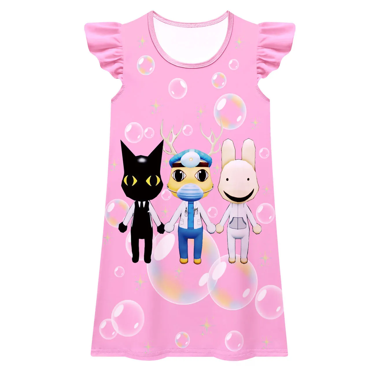 Girls Animal Hospital Dress Horror Game Bunny Animal Hospital Dress Printed Children Flying Sleeves Birthday Gifts