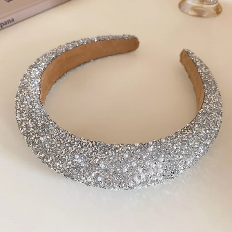 Korean Full of Rhinestone Pearl Sponge Hair Band for Women New Fashion Light Luxury Headwear Girl Sparkle Hair Accessories