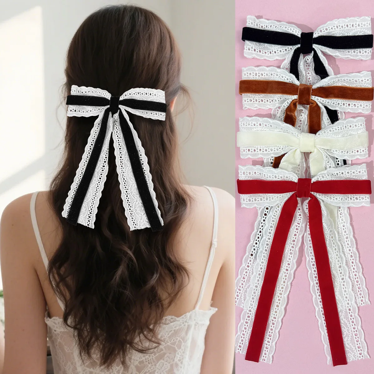 

24 шт., бархатные заколки для волос в стиле ретро с длинной кисточкой и бантом, кружевная вышитая шпилька для женщин и девочек, свадебные боковые заколки для волос, оптом
