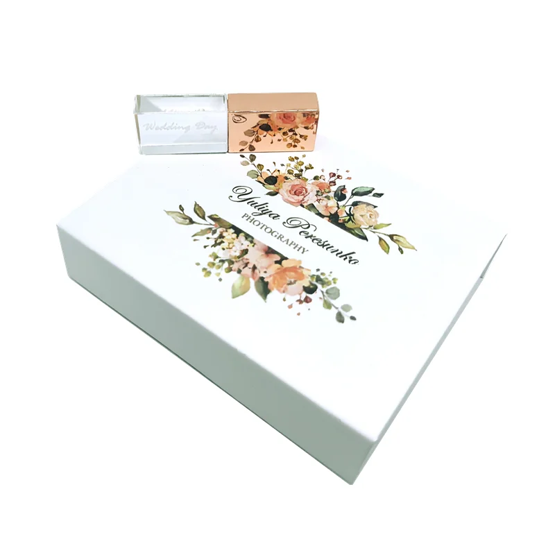 Custom LOGO Rose-gold Crystal USB2.0 128GB 64GB 32GB 16GB 8GB 4GB 2GB Flash Drive with White Box(Ship within 24 hours)