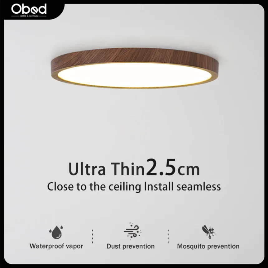 

Ultra Thin LED Ceiling Light Walnut Wood Modern Circular Home Light Living Room Bedroom Balcony Decorative Lighting Fixtures